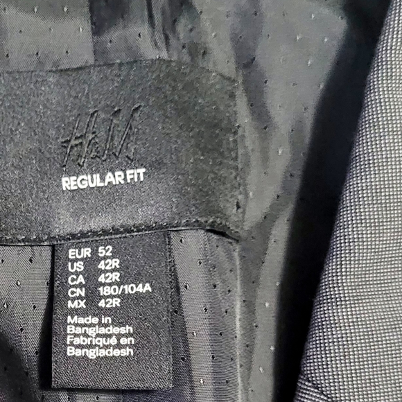 H&M Regular Fit Blazer Suit Jacket Men's Size 42R Gray Long Sleeve Notch Lapel - Picture 4 of 7
